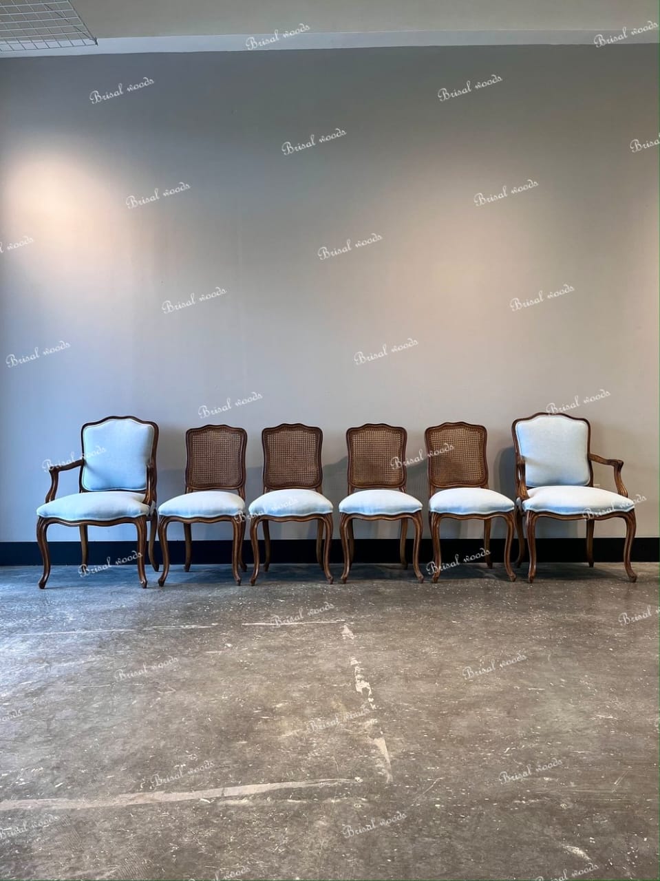 Carved Cherry Wood and Cane Dining Chairs